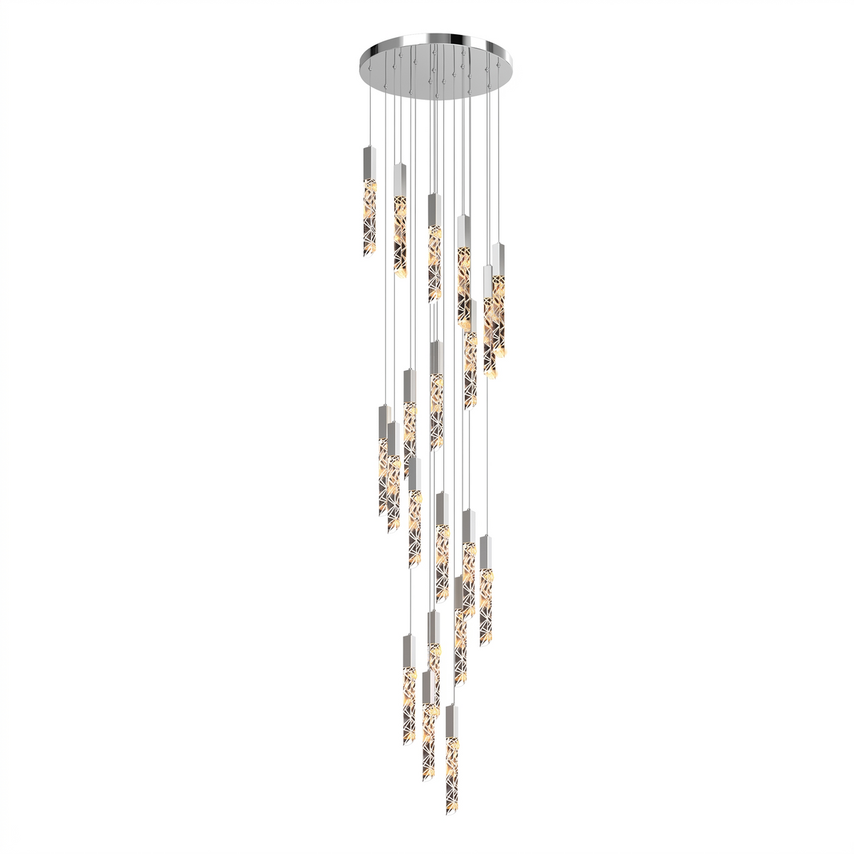 Somerset spiral crystal chandelier in chrome on a white background
