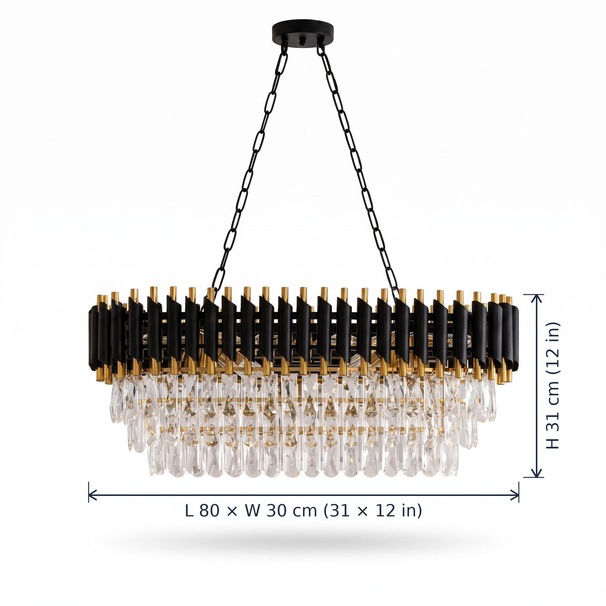 Windsor black and gold crystal chandelier dimensions in cm and inches